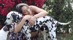 Woman Hugs Dog After Giving CBD