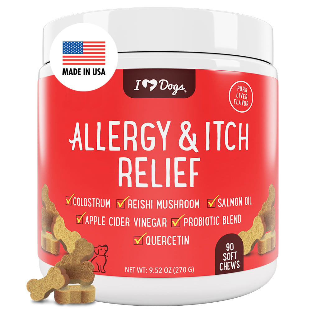Happy, Healthy™ Allergy & Itch Relief for Dogs with Salmon Oil, Quercetin, Colostrum, Antioxidants and Probiotics — 90 Count
