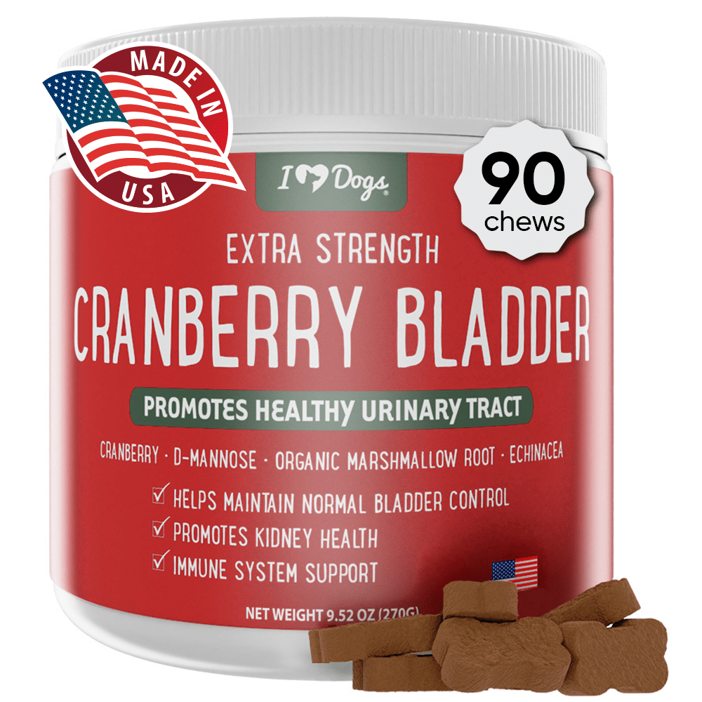 Extra Strength Urinary, Bladder, & Kidney Support for Dogs – Cranberry, D-Mannose & Echinacea Helps Frequent UTIs, Strengthens Weak & Incontinent Bladder- 90 Chews