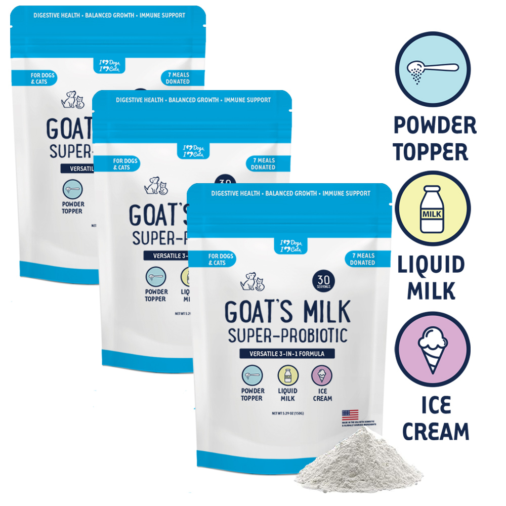 BUY 3 BAGS & SAVE Goat's Milk 3-In-1 Dog Food Topper Boost- Ice Cream - Liquid Milk with Probiotics
