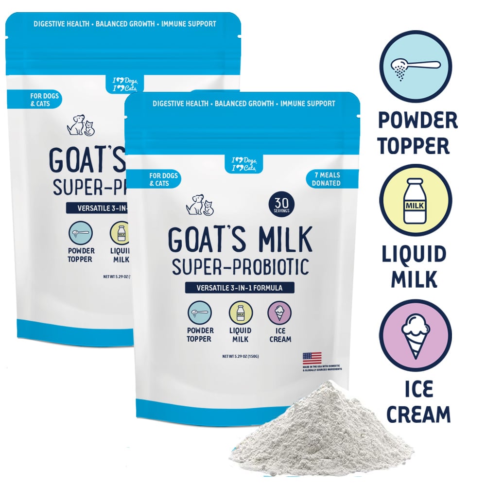 BUY 2 BAGS & SAVE Goat's Milk 3-In-1 Dog Food Topper Boost- Ice Cream - Liquid Milk with Probiotics