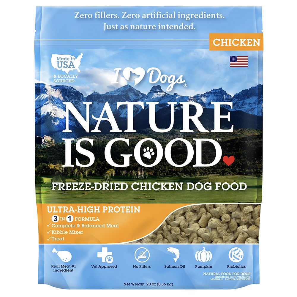 iHeartDogs Nature is Good Freeze-Dried Dog Food - Vet-Approved, Filler-Free Raw Dog Food Supports Overall Health & Well-Being - Chicken, 20 oz